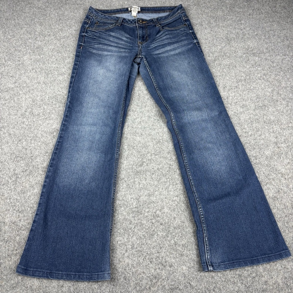 Mudd Flare Jeans Women's 7 Medium Wash Y2K Boho Hippie Blue Denim Wide Leg Retro